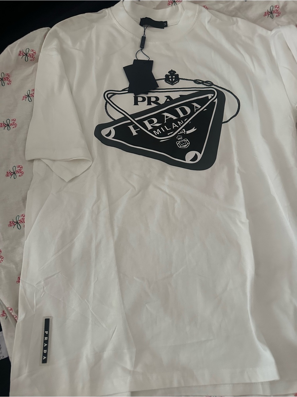 Prada White Short-Sleeve Logo Tee with Black Graphic
